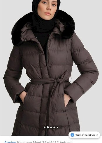 Armine Kadın Gri Uzun Kışlık Kürklü Mont - Görsel 3