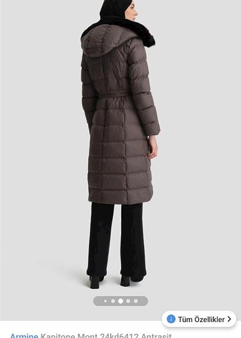 Armine Kadın Gri Uzun Kışlık Kürklü Mont - Görsel 2