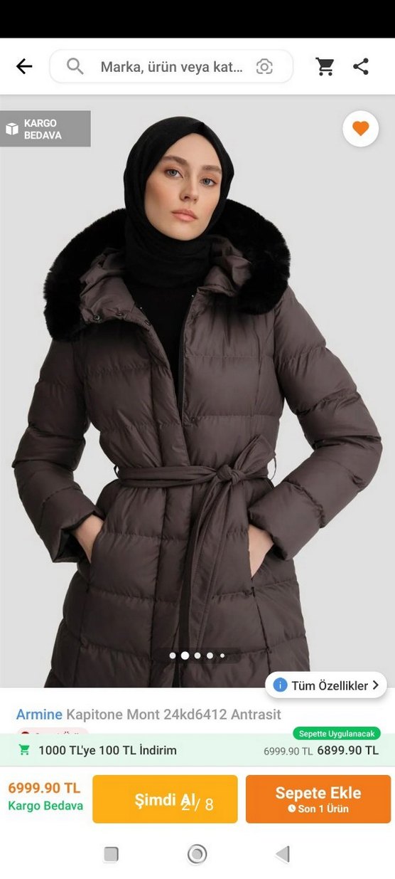 Armine Kadın Gri Uzun Kışlık Kürklü Mont - Görsel 3