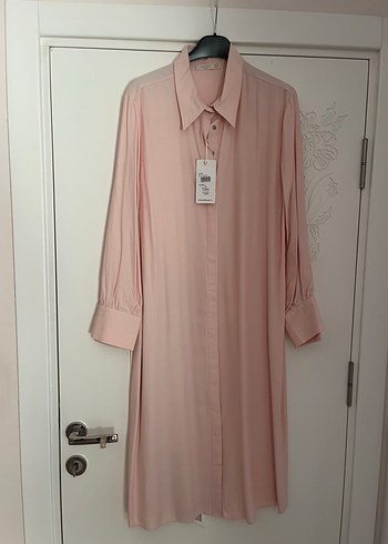 Uzun Kollu Pembe Düğmeli Tunik