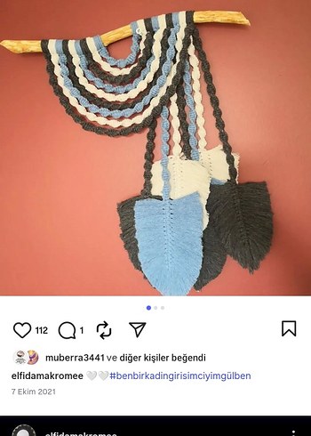 Diğer Renkli Makrome Tüy Duvar Süsü