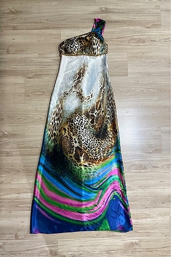 Leopar saten elbise