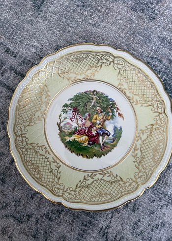 Antika damgalı Vintage Nakışlı Altın Renkli Tabak - Görsel 6