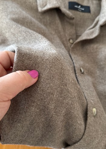 Gri Düğmeli Yün Erkek Gömlek - Görsel 4