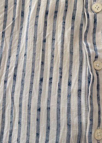 Erkek Keten Çizgili Kısa Kollu Gömlek - Görsel 3