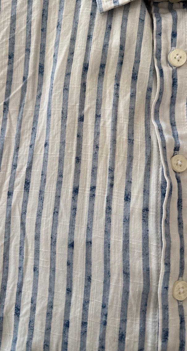 Erkek Keten Çizgili Kısa Kollu Gömlek - Görsel 3