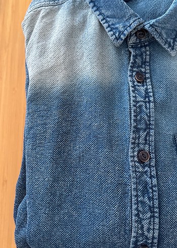 Mavi Düğmeli erkek Denim gömlek - Görsel 4