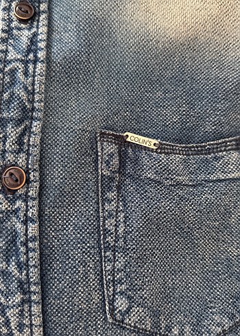 Mavi Düğmeli erkek Denim gömlek - Görsel 3