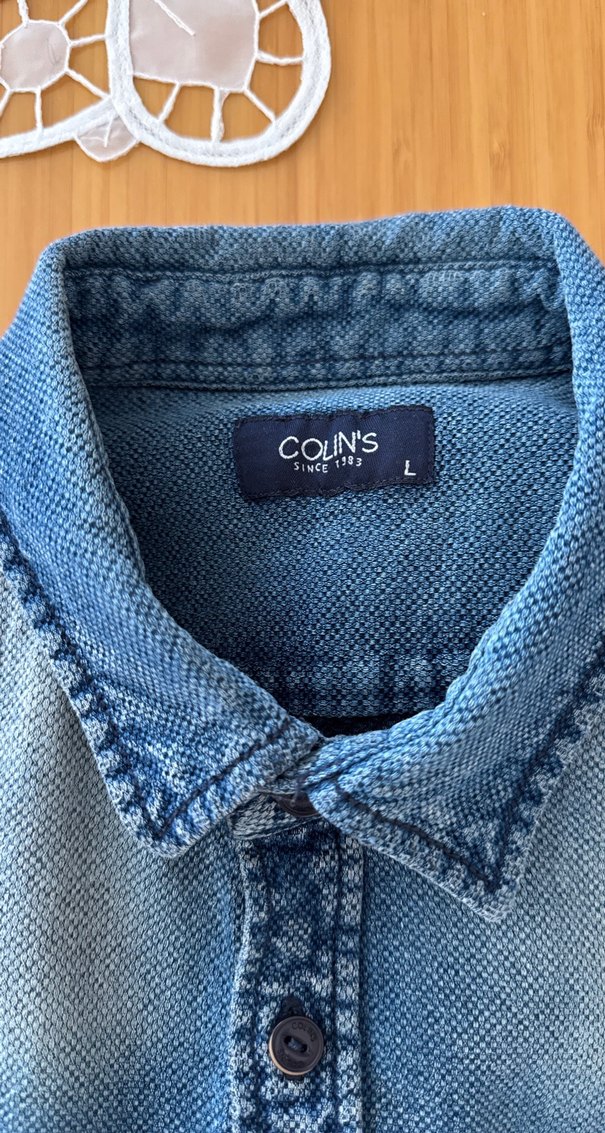 Mavi Düğmeli erkek Denim gömlek - Görsel 2