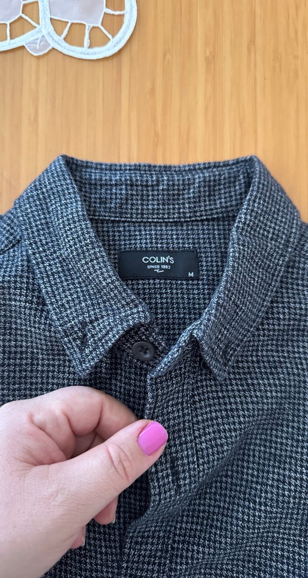 Düğmeli Gri Erkek Gömlek - Görsel 2