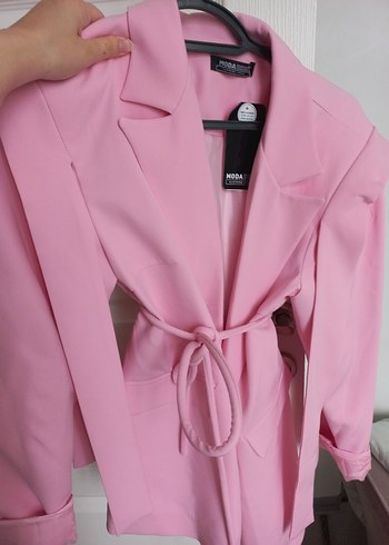 Pembe Midi Kadın Blazer Ceket
