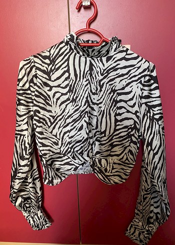 Zebra Desenli Uzun Kollu Mini Bluz