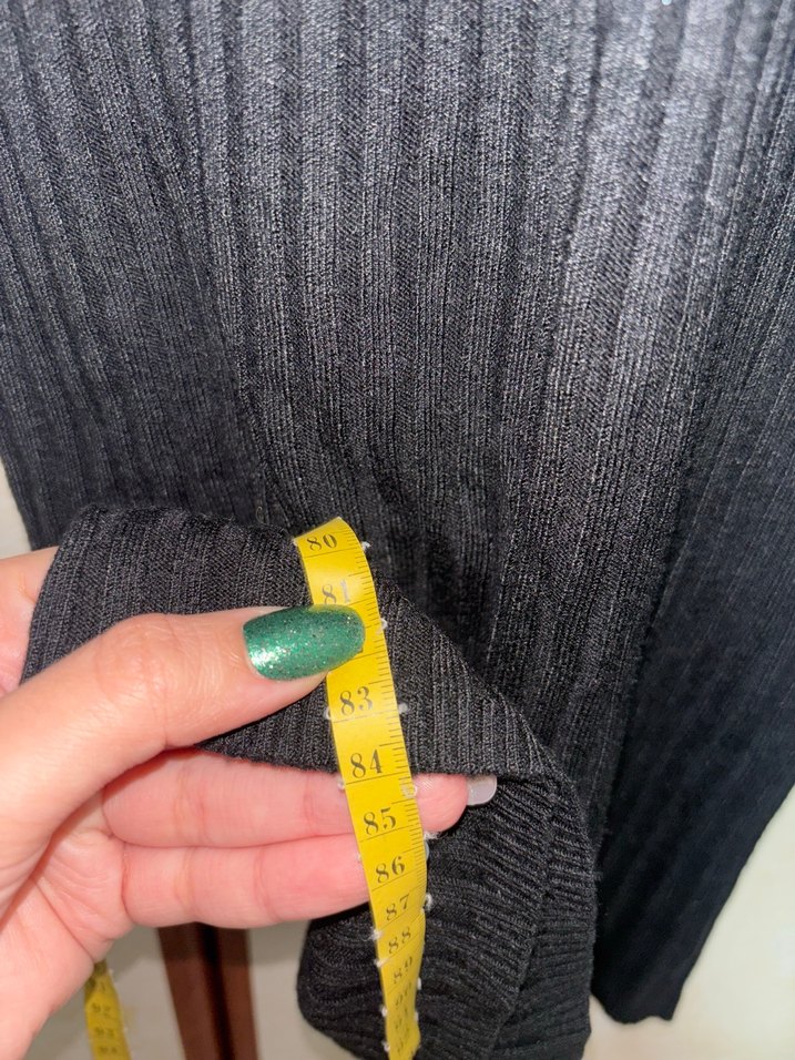 Siyah V Yaka Uzun Kollu Triko Elbise / tunik - Görsel 3