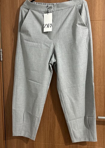 Zara Gri Midi Keten Kumaş Kadın Pantolon
