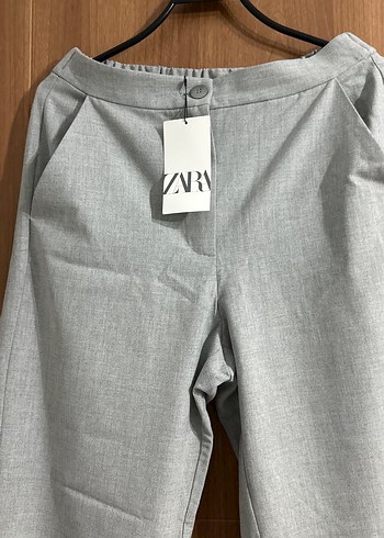 Zara Zara Gri Midi Keten Kumaş Kadın Pantolon