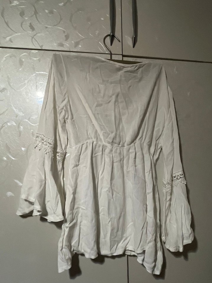 Dantel Detaylı Bohem Beyaz  Bluz - Görsel 2