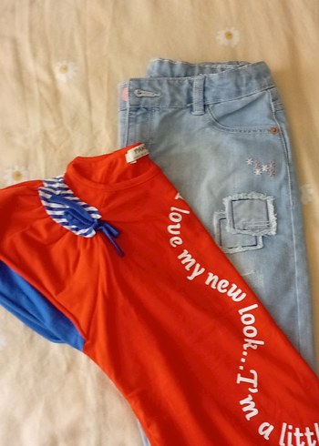 Nakışlı Mavi Kız Kot Pantolon - Görsel 7