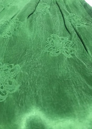 Dantel Detaylı Yeşil Kadın Elbıse ıpek kupra - Görsel 6