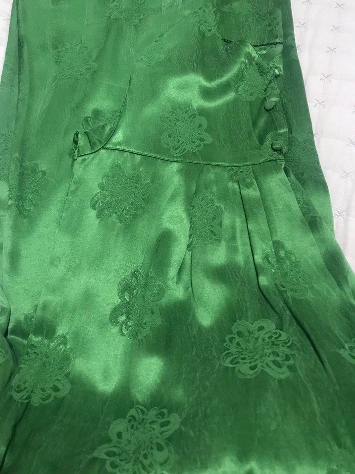 Dantel Detaylı Yeşil Kadın Elbıse ıpek kupra - Görsel 5