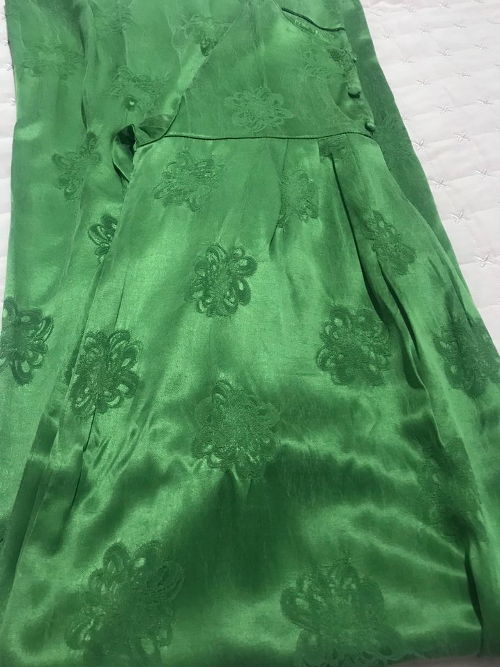 Dantel Detaylı Yeşil Kadın Elbıse ıpek kupra - Görsel 4