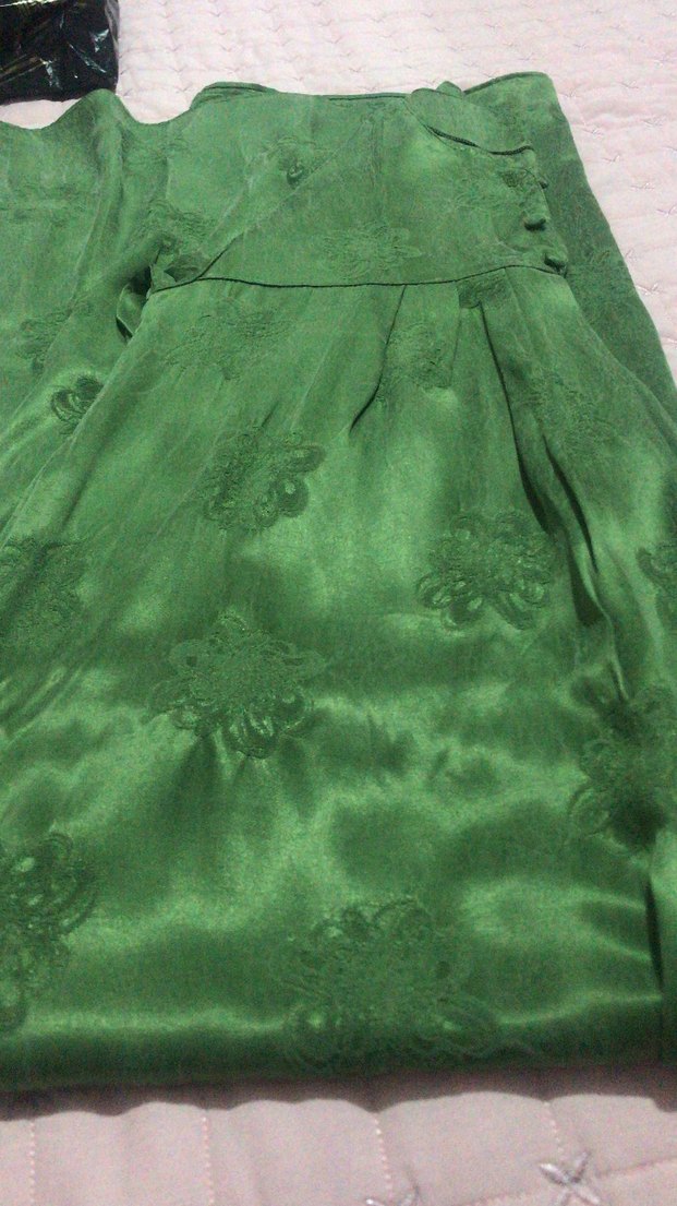 Dantel Detaylı Yeşil Kadın Elbıse ıpek kupra - Görsel 3