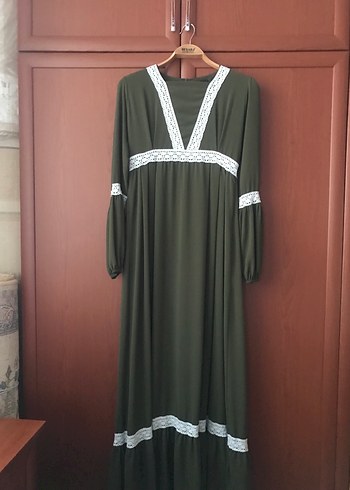 Bohem Tarz Khaki Uzun Elbise - Görsel 7