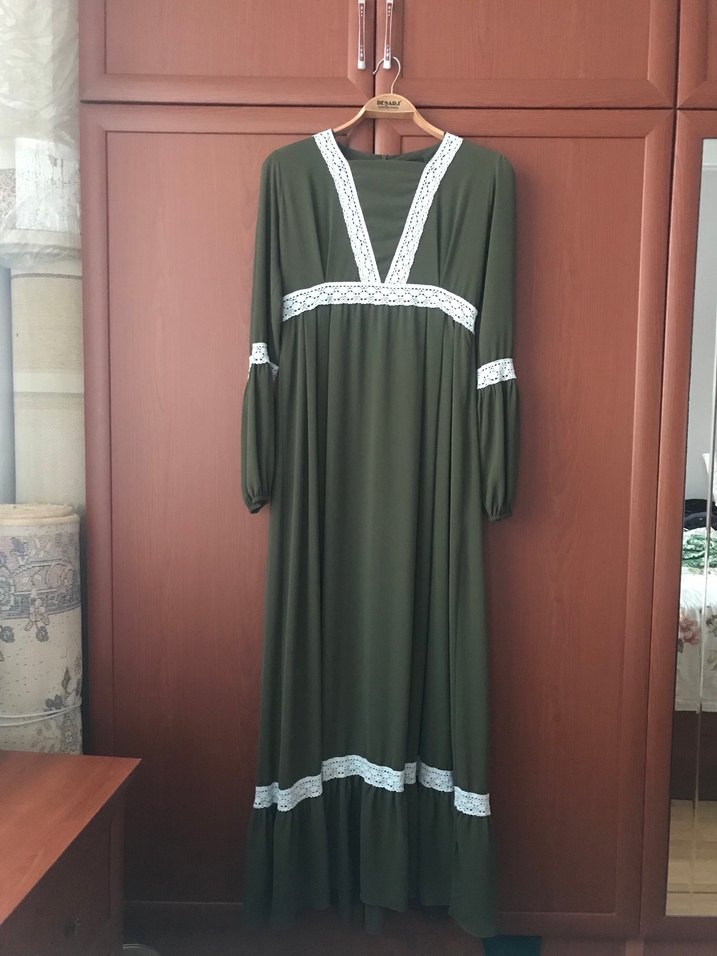 Bohem Tarz Khaki Uzun Elbise - Görsel 5