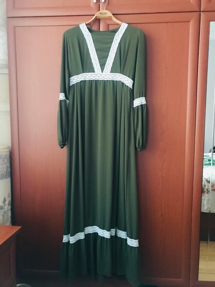 Bohem Tarz Khaki Uzun Elbise - Görsel 2