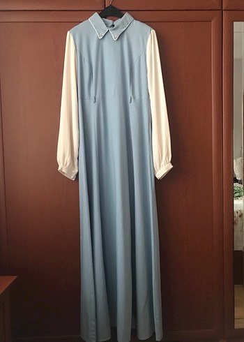 Mavi Uzun Kollu Drapeli Kadın Elbise - Görsel 2