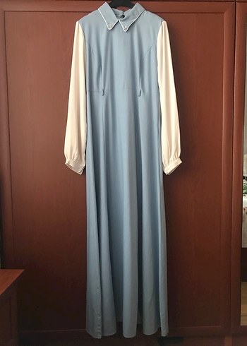 Mavi Uzun Kollu Drapeli Kadın Elbise - Görsel 3