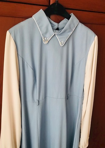 Mavi Uzun Kollu Drapeli Kadın Elbise - Görsel 5