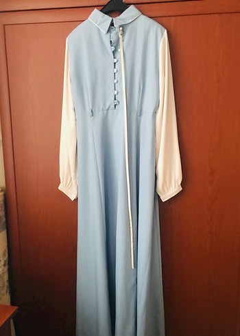 Mavi Uzun Kollu Drapeli Kadın Elbise - Görsel 4