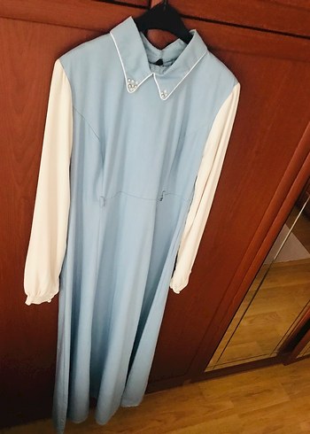 Mavi Uzun Kollu Drapeli Kadın Elbise - Görsel 6