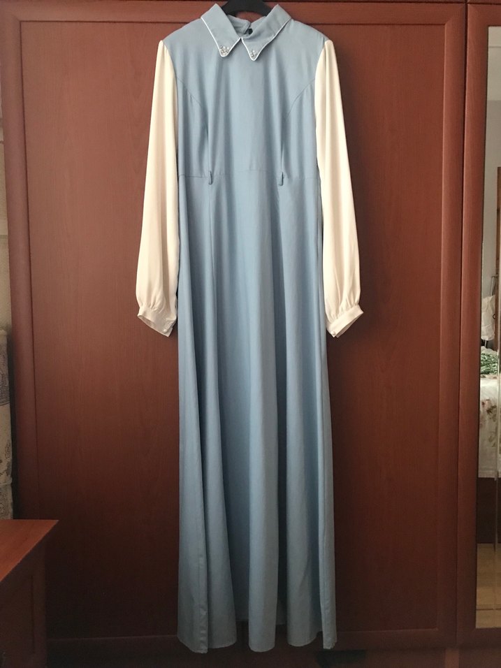 Mavi Uzun Kollu Drapeli Kadın Elbise - Görsel 3