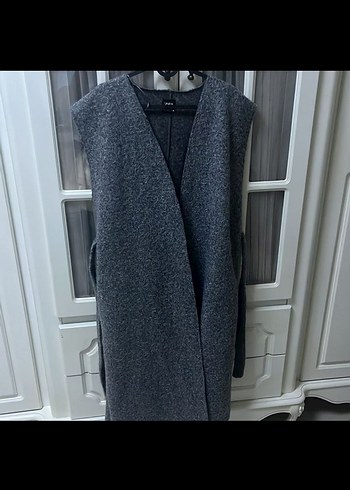 Gri Uzun Örgü Kadın Yelek - Görsel 5