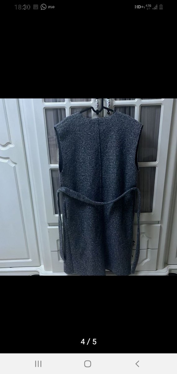 Gri Uzun Örgü Kadın Yelek - Görsel 4