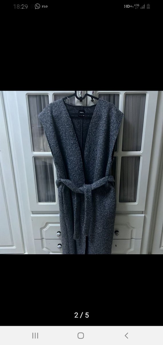 Gri Uzun Örgü Kadın Yelek - Görsel 2