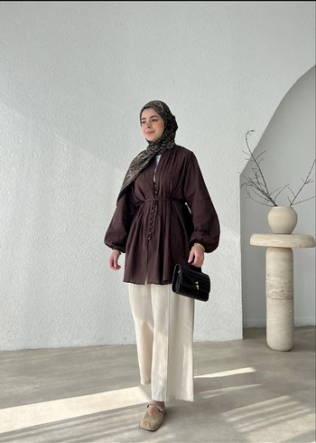 l Beden Kahverengi Kuşaklı Midi Tunik