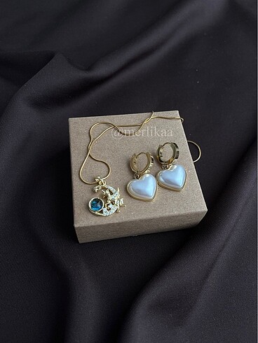 Accessorize İnci Kalpli Küpe+Taşlı Kolye
