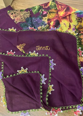 Dantel Detaylı Mor Bohem Kadın yazma - Görsel 4