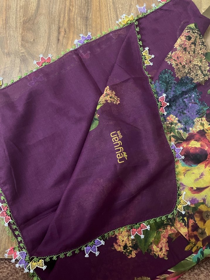 Dantel Detaylı Mor Bohem Kadın yazma - Görsel 3