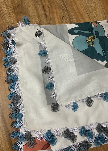 Çiçek Desenli Gri Bohem yazma - Görsel 6