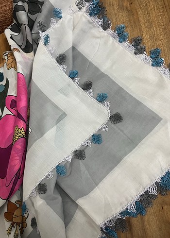 Çiçek Desenli Gri Bohem yazma - Görsel 3