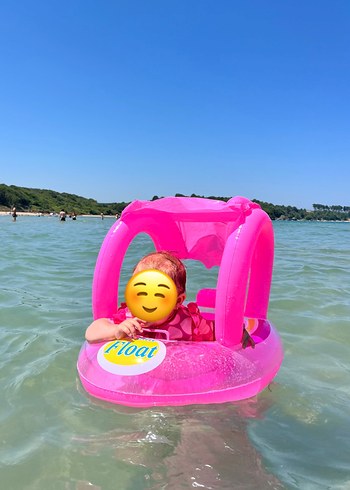 Pembe Çocuk Yüzme Simidi Gölgelikli - Görsel 2