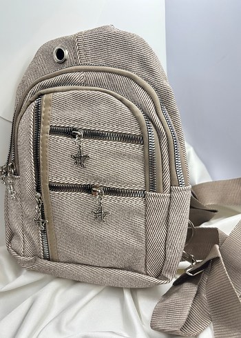 Bej Kadın Fermuarlı Sırt Çantası - Görsel 2