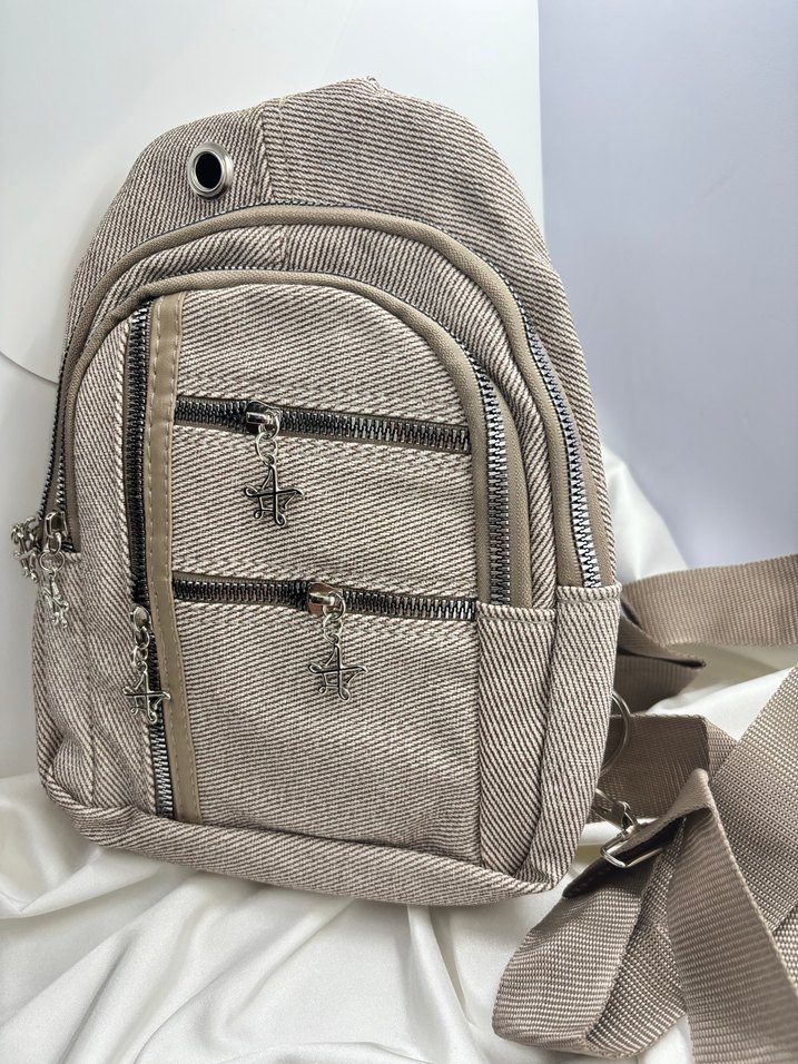 Bej Kadın Fermuarlı Sırt Çantası - Görsel 2