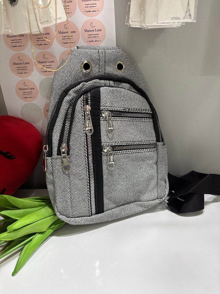 Gri Kadın Fermuarlı Omuz Çantası - Görsel 4