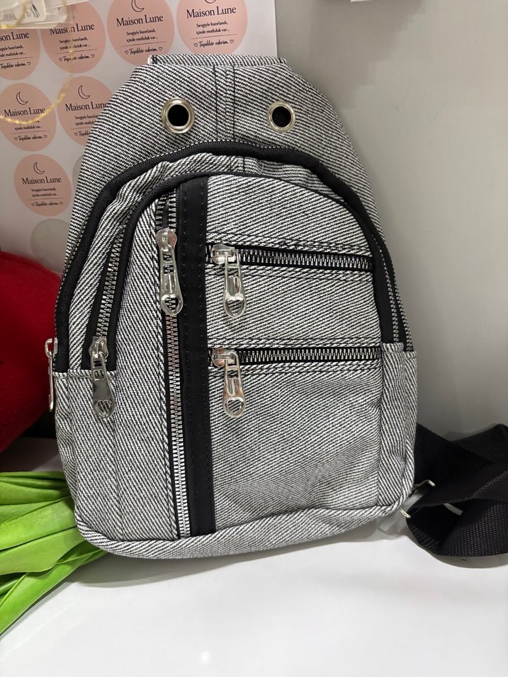 Gri Kadın Fermuarlı Omuz Çantası - Görsel 2