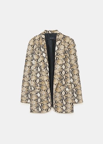 s Beden camel Renk Yılan Desenli Kadın Blazer Ceket