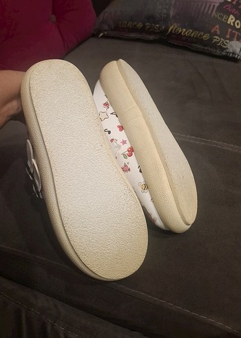 Beyaz Baskılı Kadın Terlikler, Dolgu Topuklu - Görsel 5